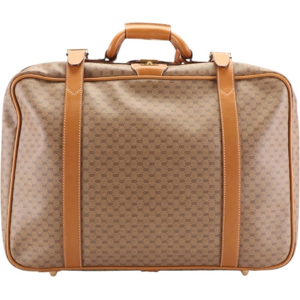 Gucci Micro GG Coated Canvas and Leather Travel Bag Luggage Tag lock key vintage